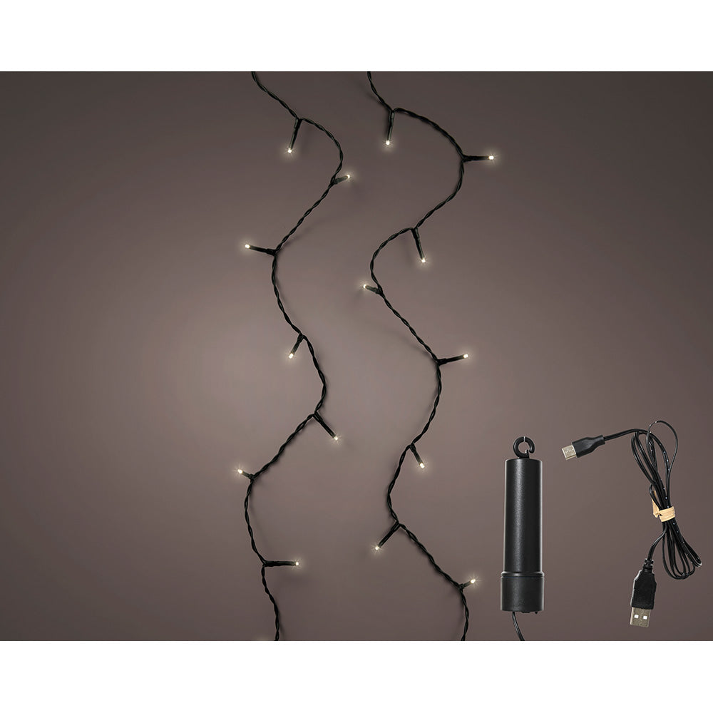 Grinalda led multifunÃ§Ãµes exterior com bateria 100 leds branco quente com cabo preto 7,4 m_0