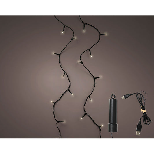 Grinalda led multifunÃ§Ãµes exterior com bateria 100 leds branco quente com cabo preto 7,4 m_0
