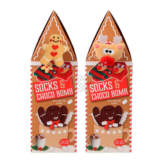 Caixa de natal contÃ©m um par de meias masculinas, bolachas de gengibre e chocolate_0