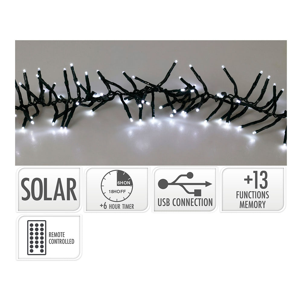 Grinalda solar recarregÃ¡vel 768 leds intermitentes branco frio, 13 funÃ§Ãµes, cabo verde, exterior, 5,6m_0
