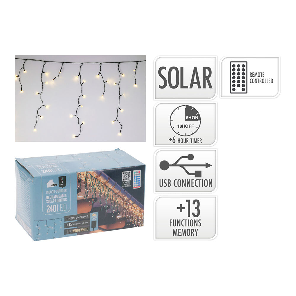 Grinalda solar recarregÃ¡vel 240 leds intermitentes branco quente, 13 funÃ§Ãµes, exterior 5,6m_0