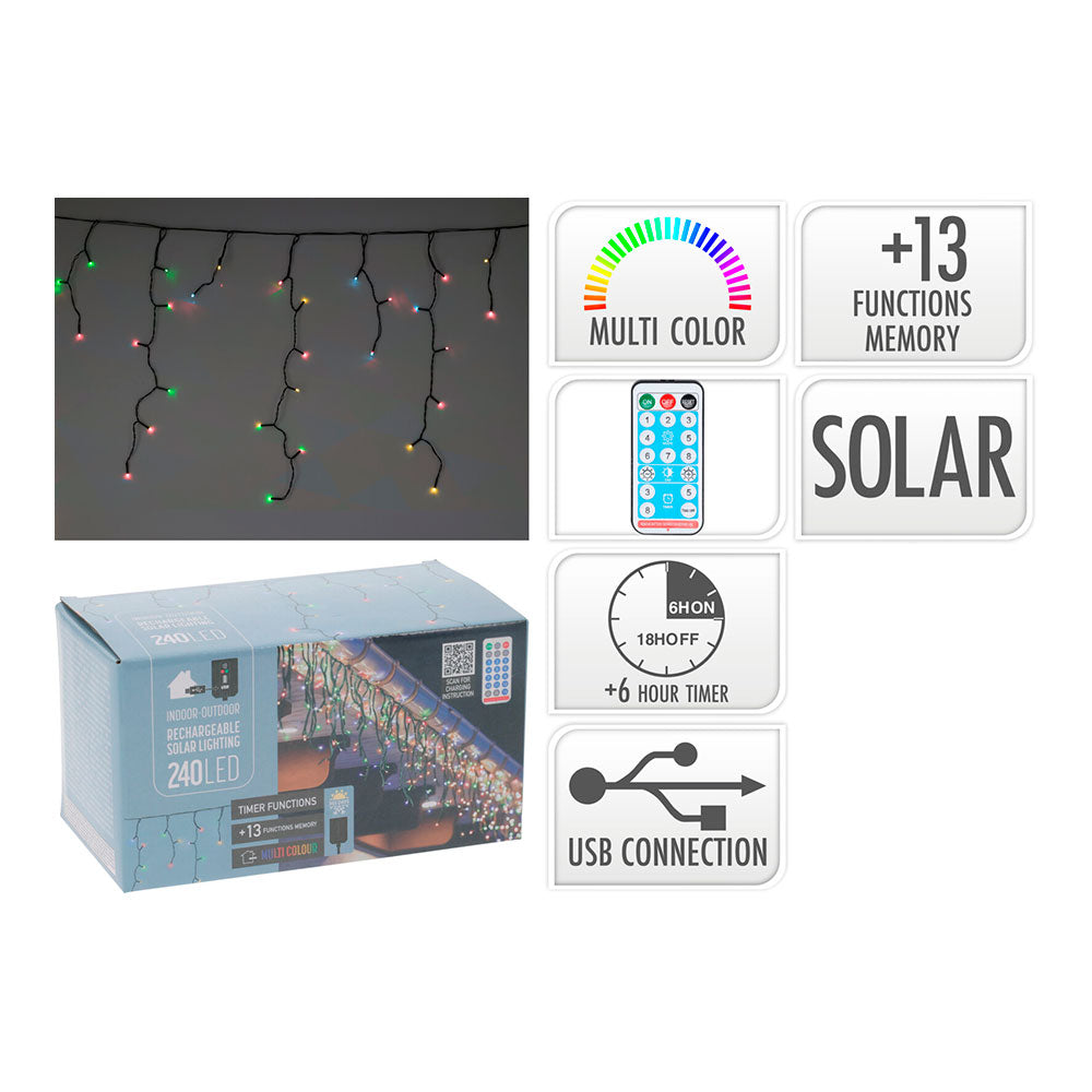 Grinalda solar recarregÃ¡vel 240 leds intermitentes multicor, 13 funÃ§Ãµes, exterior 5,6m_0