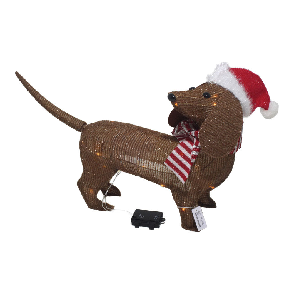CÃ£o castanho com chapÃ©u de natal. 40 led_0