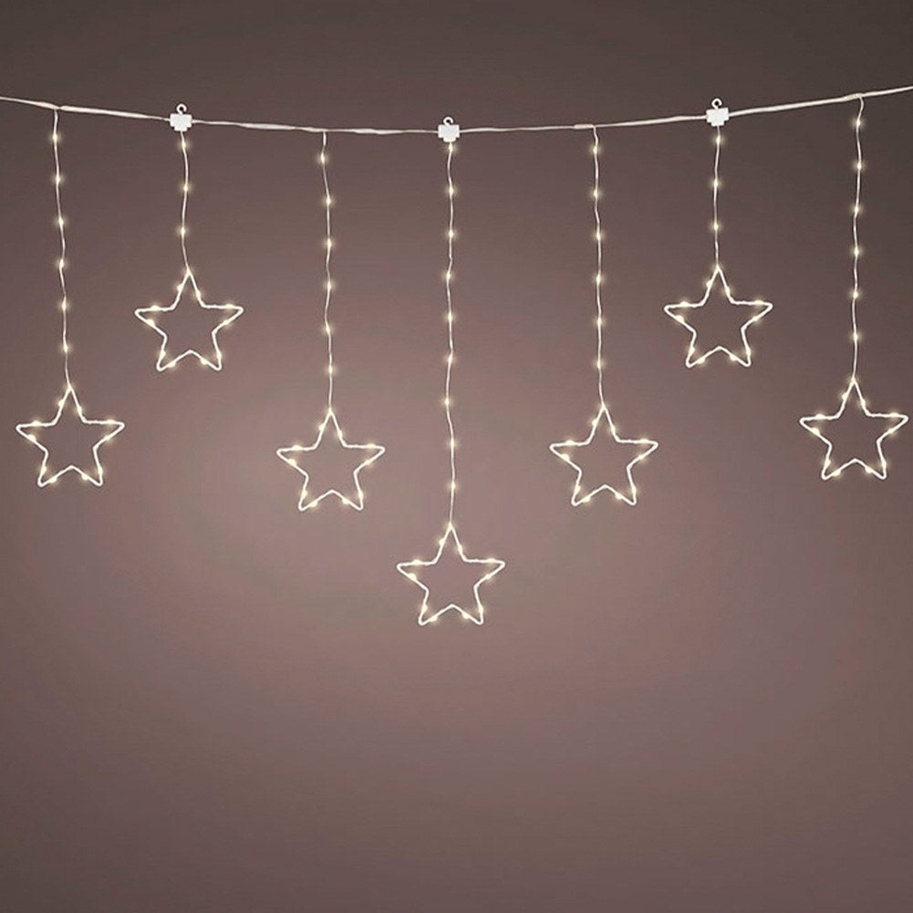 Cortina com estrelas, multifunÃ§Ãµes, uso exterior, branco quente, 156 leds, cabo prateado, 1,2 m_0