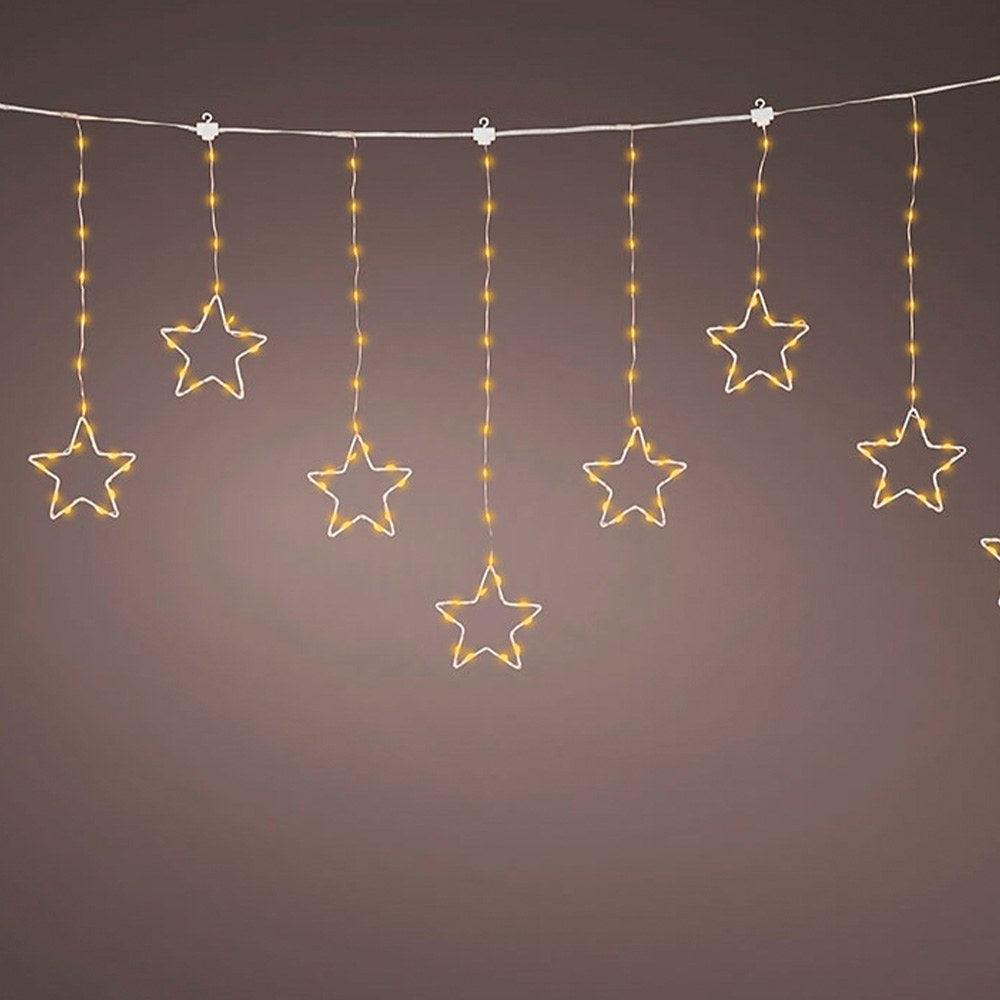 Cortina com estrelas, multifunÃ§Ãµes, uso exterior, branco quente, 156 leds, cabo cobre, 1,2 m_0