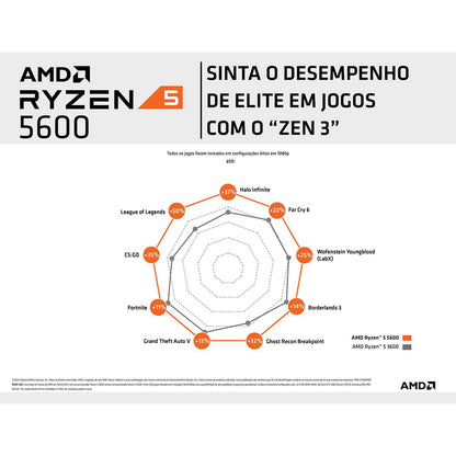 Processador AMD Ryzen 5 5600 "Zen 3" 6-Core 3.5GHz c/ Turbo 4.4GHz 35MB Cache SktAM4