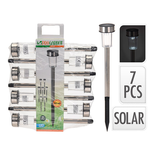 Pack 7 estacas solares de jardim em inox 1 led ip44 Ã¸4,6 x 36,5 cm_0