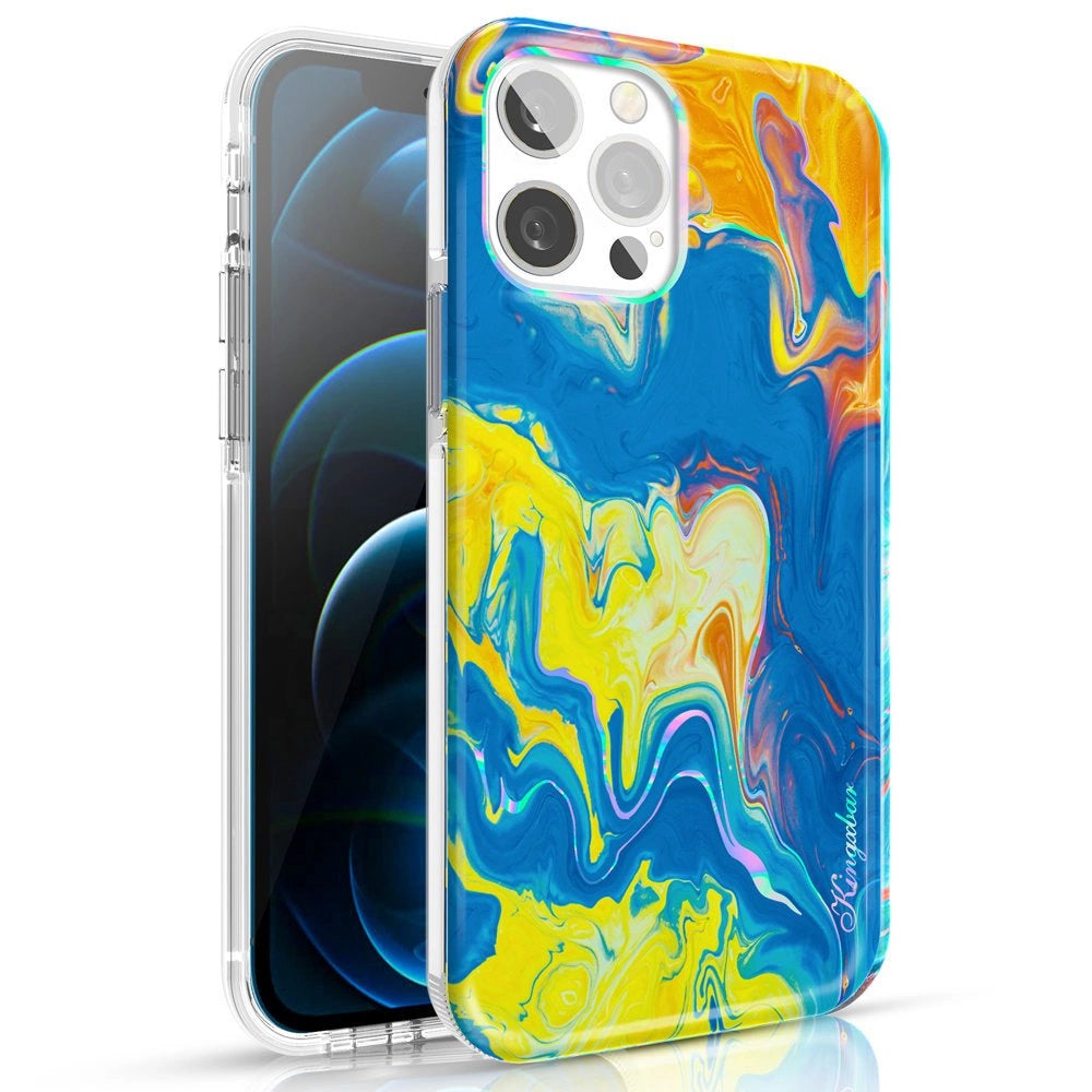 Kingxbar Watercolor Series color case for iPhone 12 Pro Max yellowblue_0