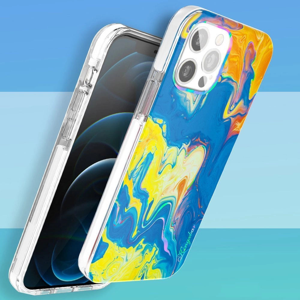 Kingxbar Watercolor Series color case for iPhone 12 Pro Max yellowblue_4