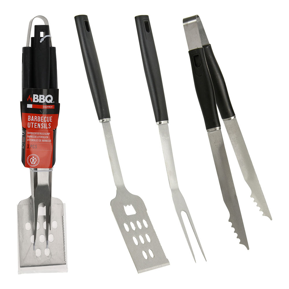 Kit utensÃ­lios para churrasco 3 peÃ§as cor preto_0