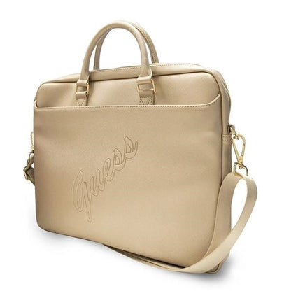 Guess Saffiano Script 16&quot; Laptop Bag - Gold_2