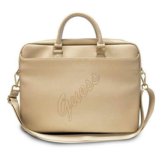 Guess Saffiano Script 16&quot; Laptop Bag - Gold_0