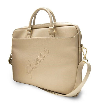 Guess Saffiano Script 16&quot; Laptop Bag - Gold_4
