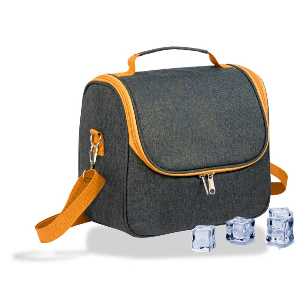 Bolsa tÃ©rmica 9 l design de ganga cinzento com ribete e alÃ§a laranja, 26 x 15 x 25 cm_0