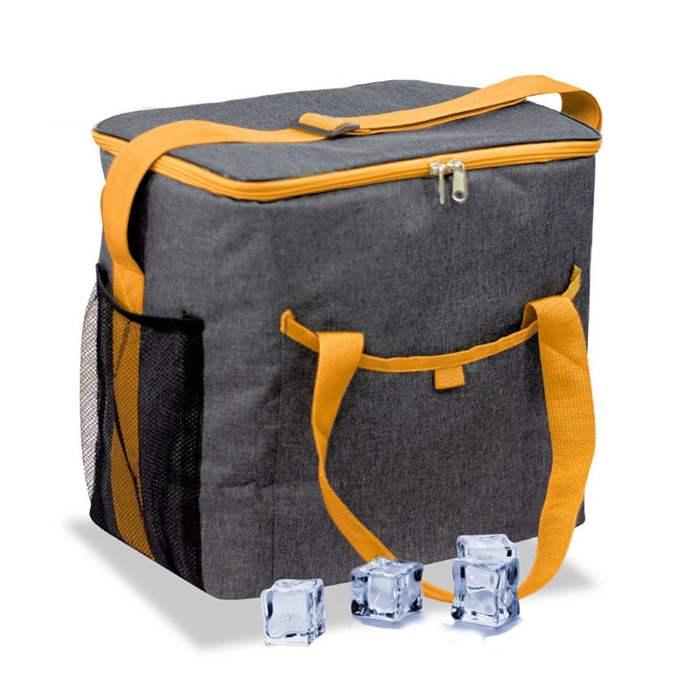 Bolsa tÃ©rmica 21 l design de ganga cinzento com ribete, pegas e alÃ§a laranja, 31,7 x 20 x 33 cm_0