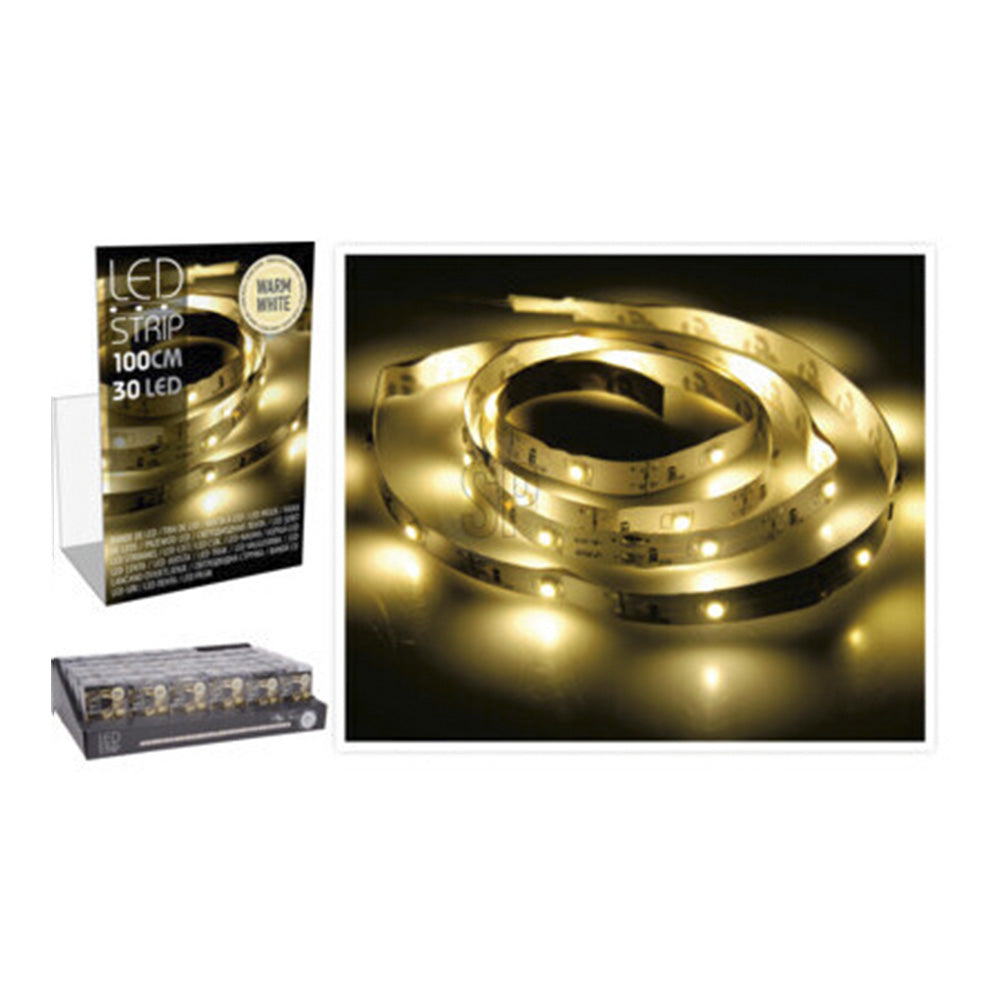Tira de led 1m 30 leds branco quente, a pilhas_0