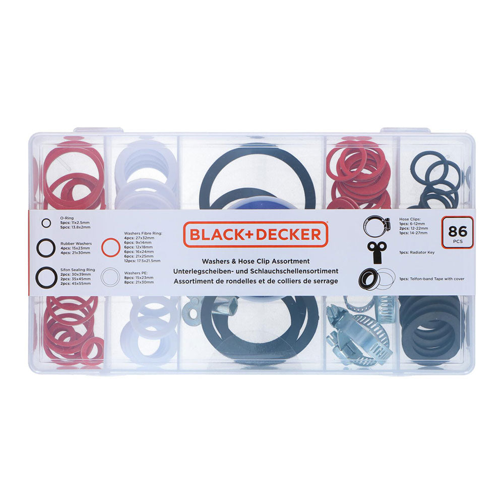 Sortido de juntas, anilhas e abraÃ§adeiras, 86 peÃ§as ass black+decker_0