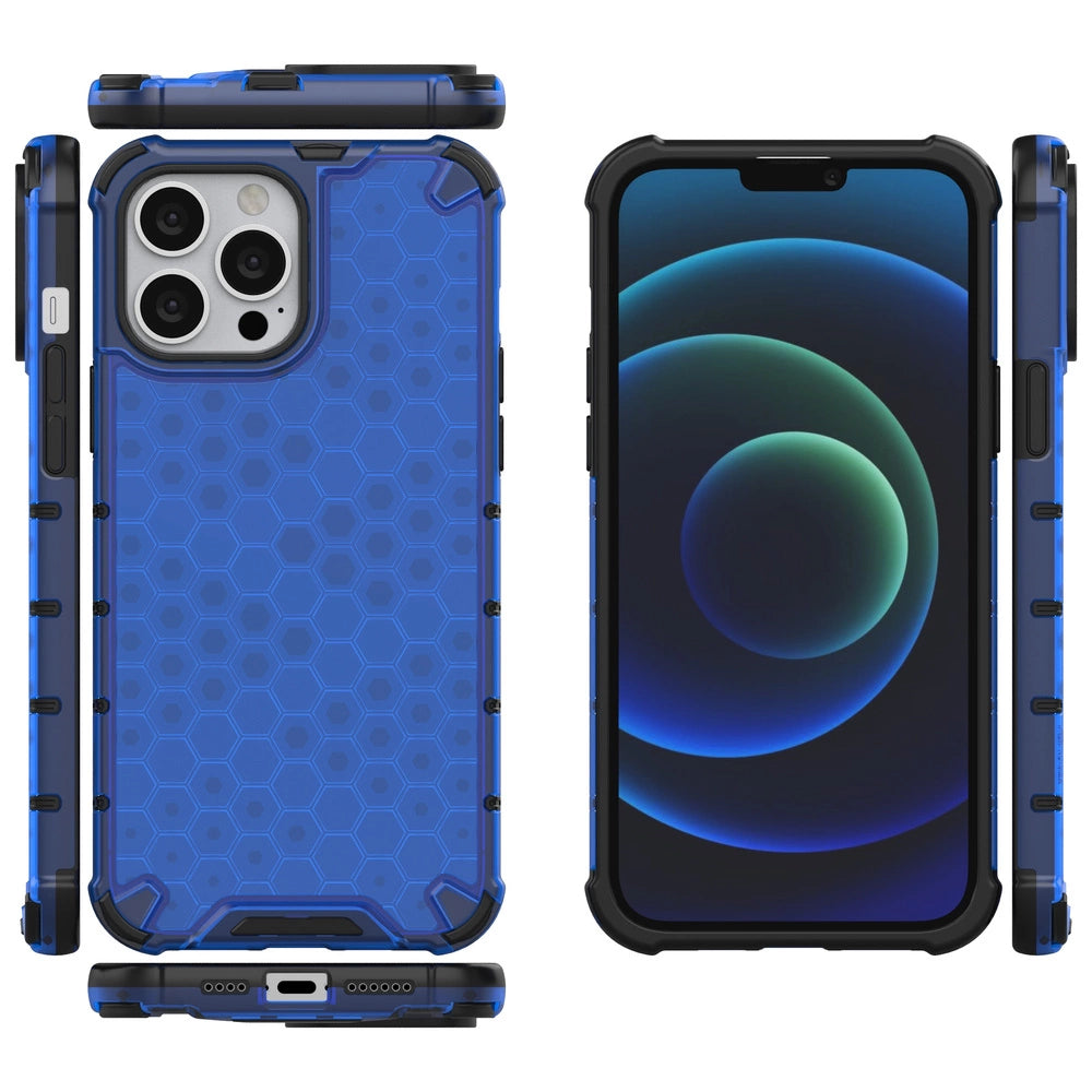 Honeycomb Case armor cover with TPU Bumper for iPhone 13 Pro Max blue_1