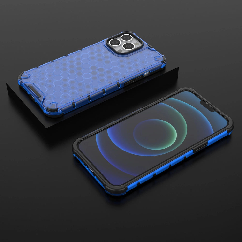 Honeycomb Case armor cover with TPU Bumper for iPhone 13 Pro Max blue_12