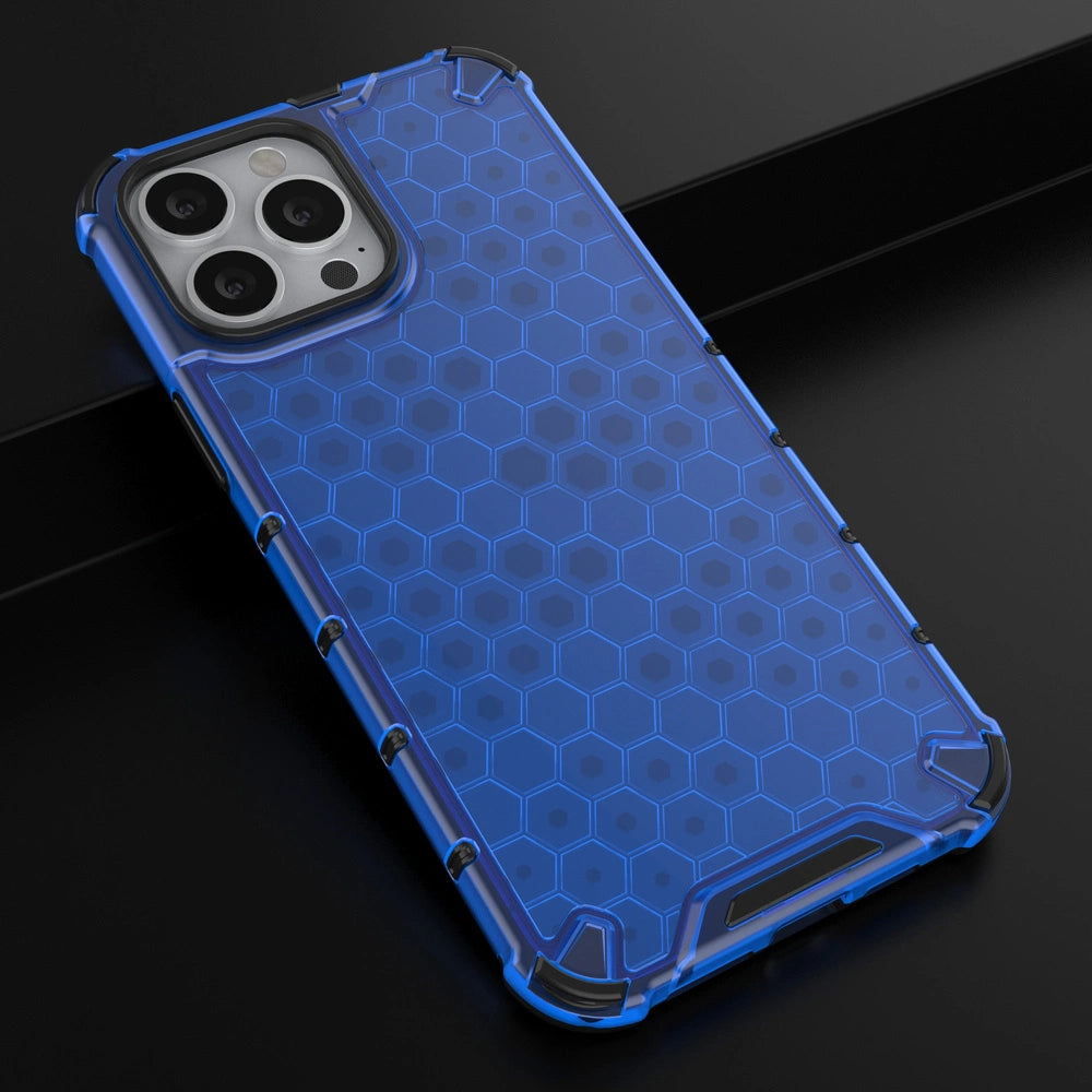 Honeycomb Case armor cover with TPU Bumper for iPhone 13 Pro Max blue_13