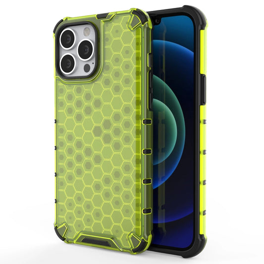 Honeycomb Case armor cover with TPU Bumper for iPhone 13 Pro Max green_0