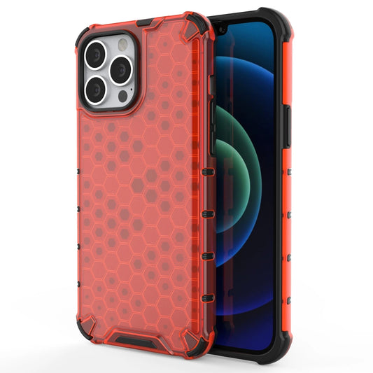 Honeycomb Case armor cover with TPU Bumper for iPhone 13 Pro Max red_0