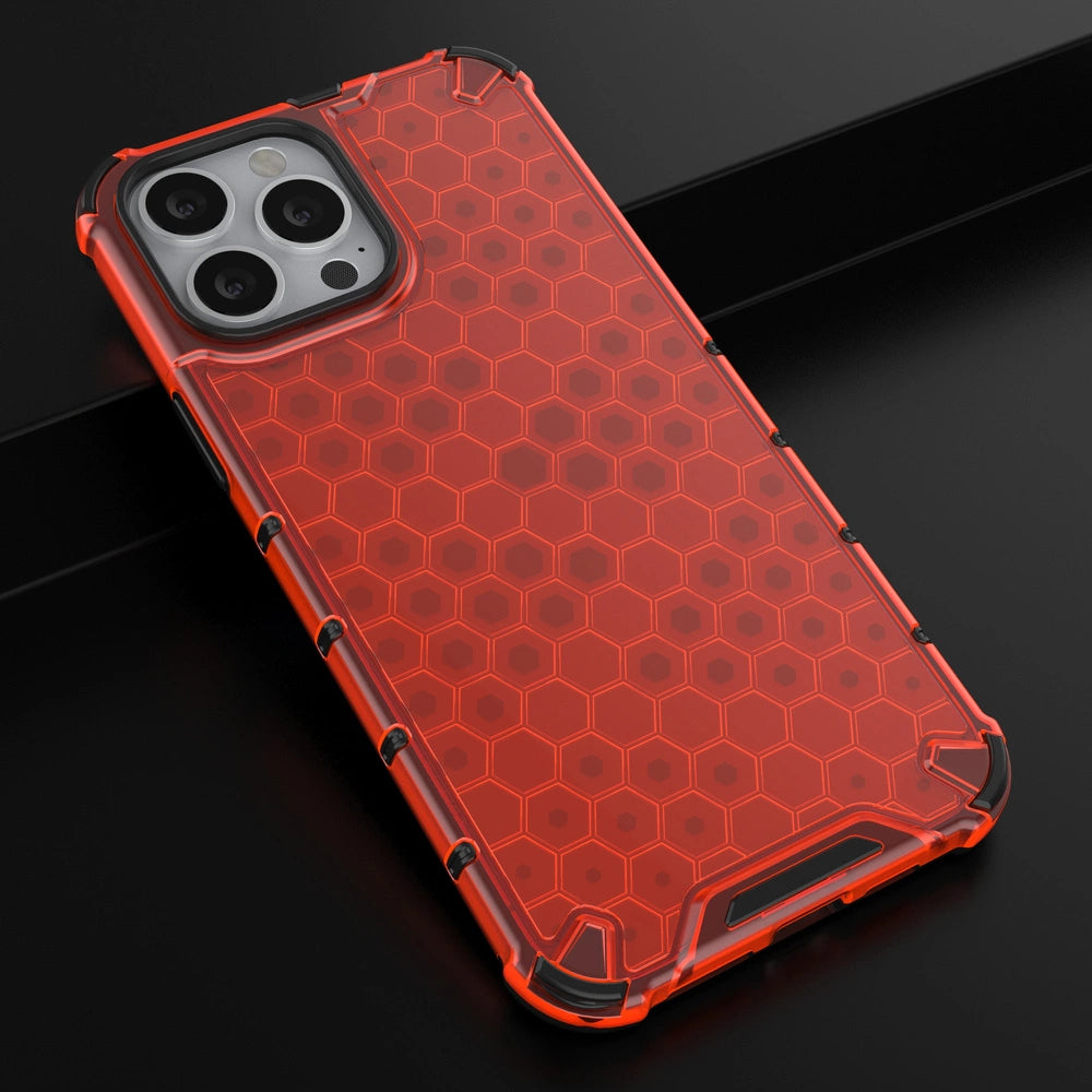 Honeycomb Case armor cover with TPU Bumper for iPhone 13 Pro Max red_13