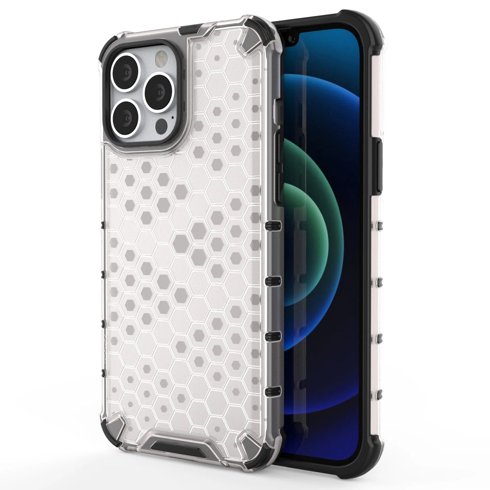 Honeycomb Case armor cover with TPU Bumper for iPhone 13 Pro Max transparent_0