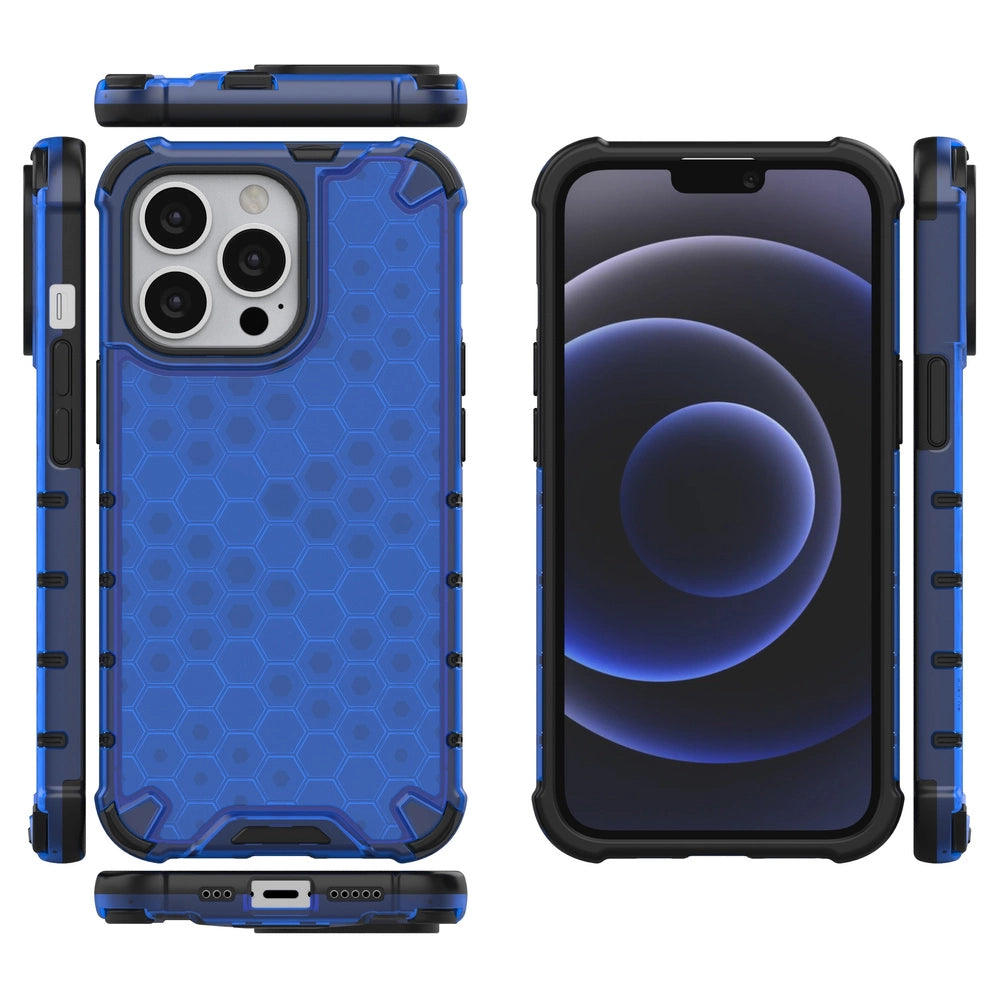Honeycomb Case armor cover with TPU Bumper for iPhone 13 Pro blue_1