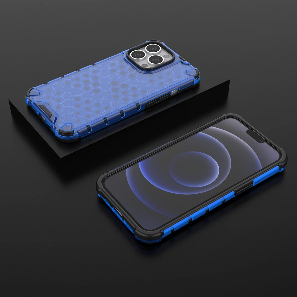 Honeycomb Case armor cover with TPU Bumper for iPhone 13 Pro blue_12