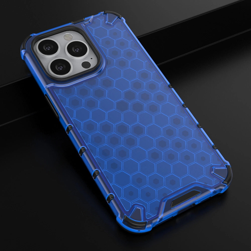 Honeycomb Case armor cover with TPU Bumper for iPhone 13 Pro blue_13