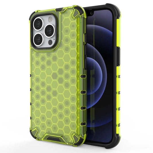 Honeycomb Case armor cover with TPU Bumper for iPhone 13 Pro green_0