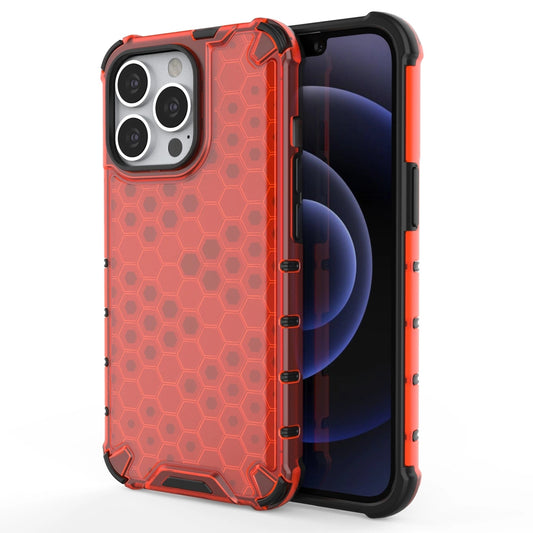 Honeycomb Case armor cover with TPU Bumper for iPhone 13 Pro red_0