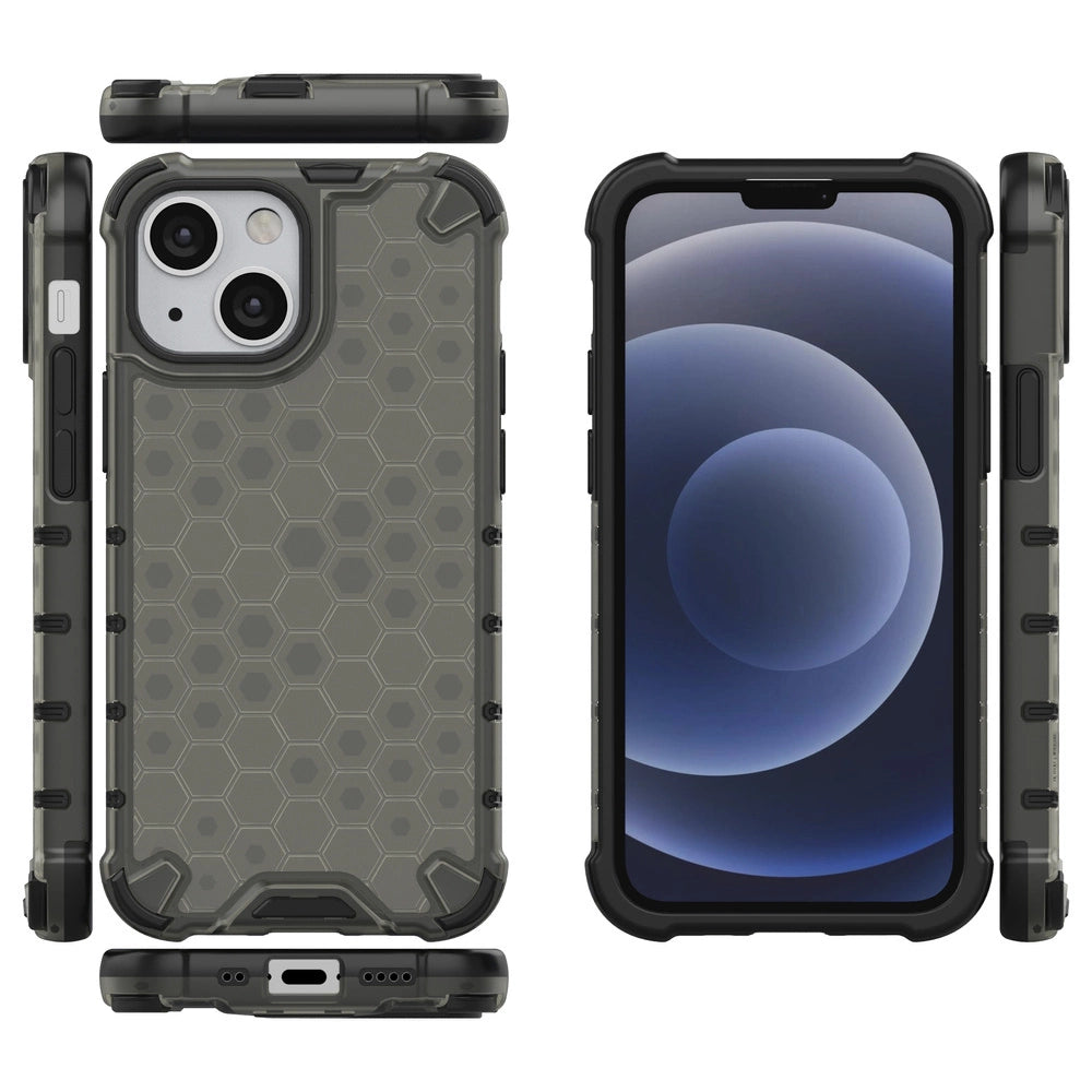 Honeycomb Case armor cover with TPU Bumper for iPhone 13 mini black_1