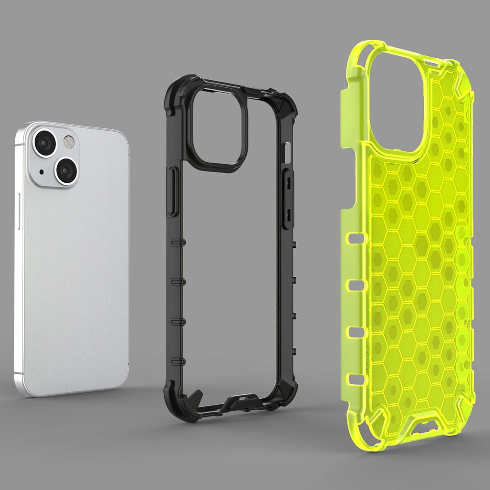 Honeycomb Case armor cover with TPU Bumper for iPhone 13 mini black_5