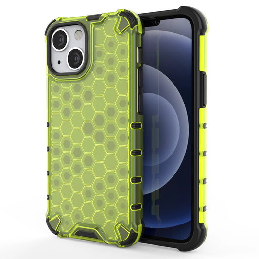 Honeycomb Case armor cover with TPU Bumper for iPhone 13 mini green_0