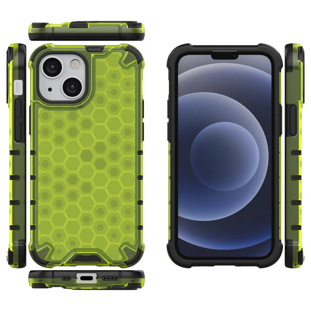 Honeycomb Case armor cover with TPU Bumper for iPhone 13 mini green_1