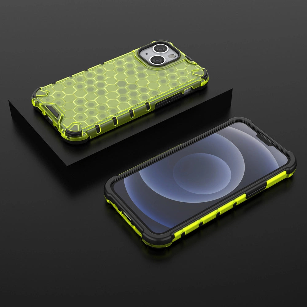 Honeycomb Case armor cover with TPU Bumper for iPhone 13 mini green_12