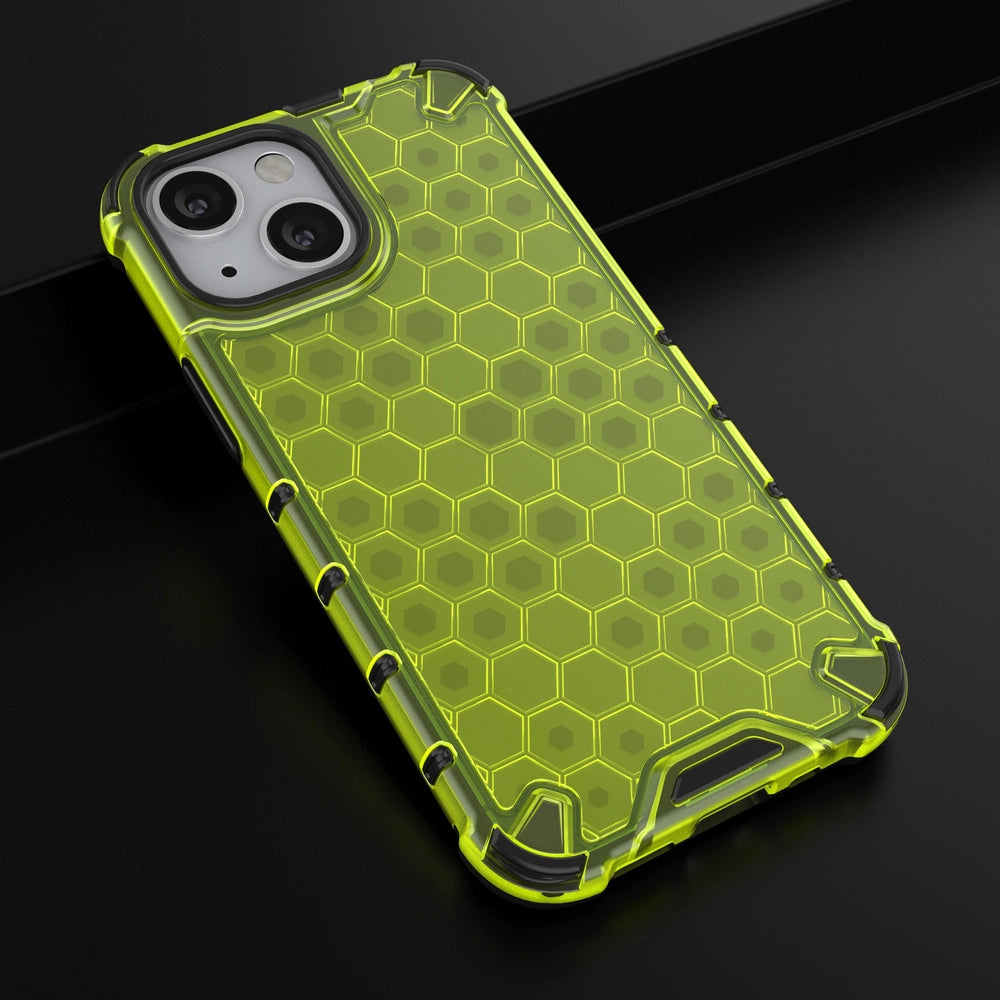 Honeycomb Case armor cover with TPU Bumper for iPhone 13 mini green_13