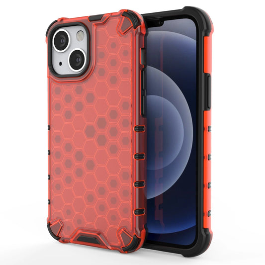 Honeycomb Case armor cover with TPU Bumper for iPhone 13 mini red_0