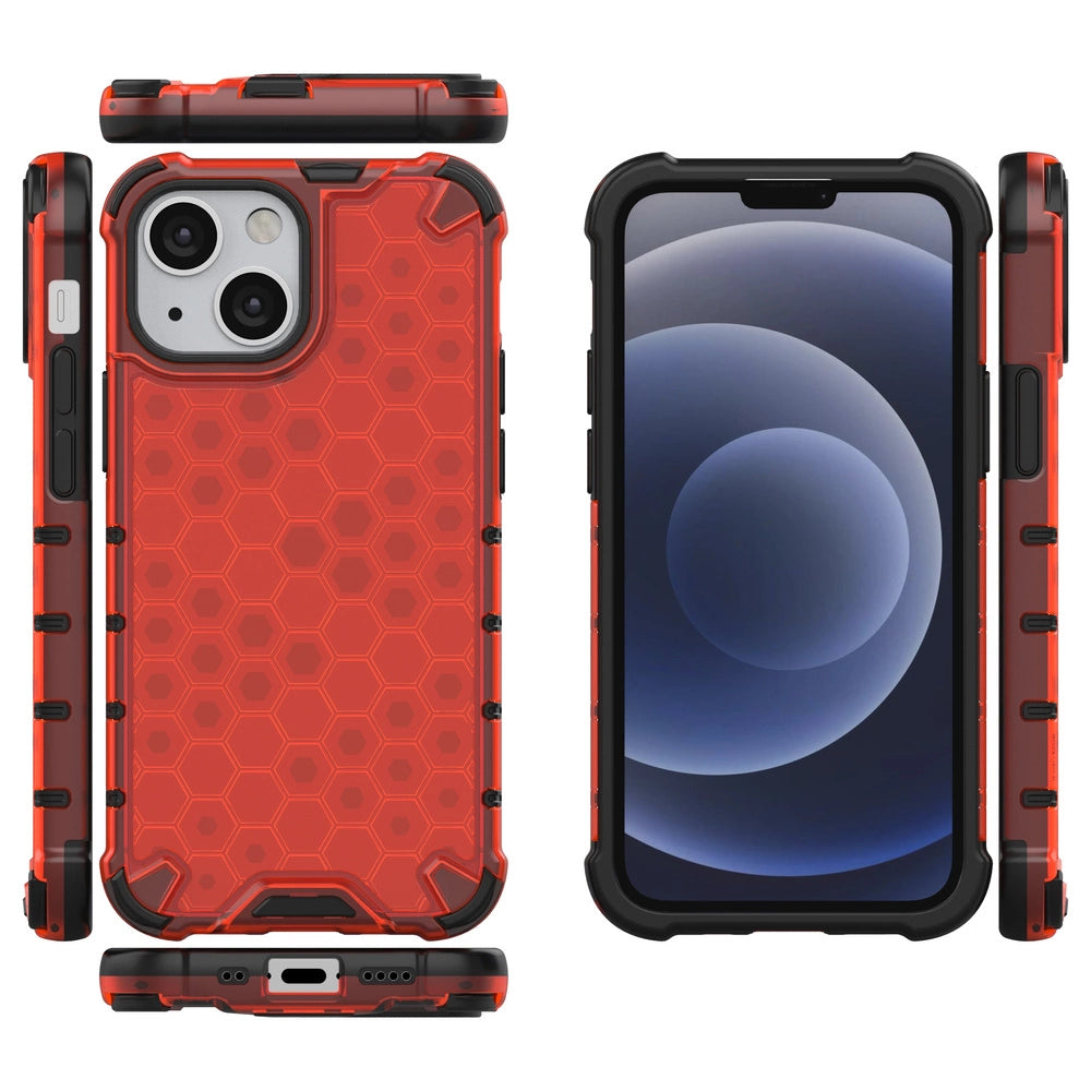 Honeycomb Case armor cover with TPU Bumper for iPhone 13 mini red_1