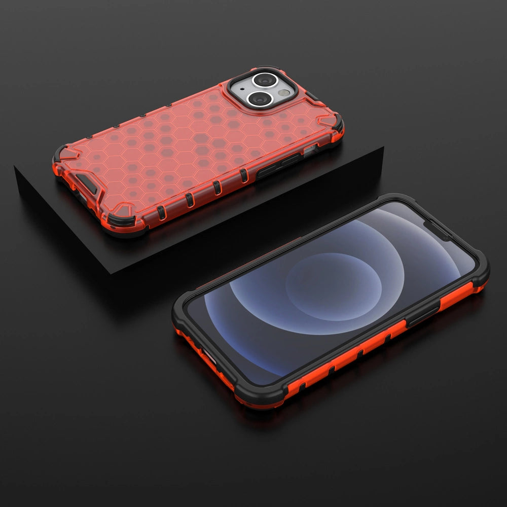 Honeycomb Case armor cover with TPU Bumper for iPhone 13 mini red_12