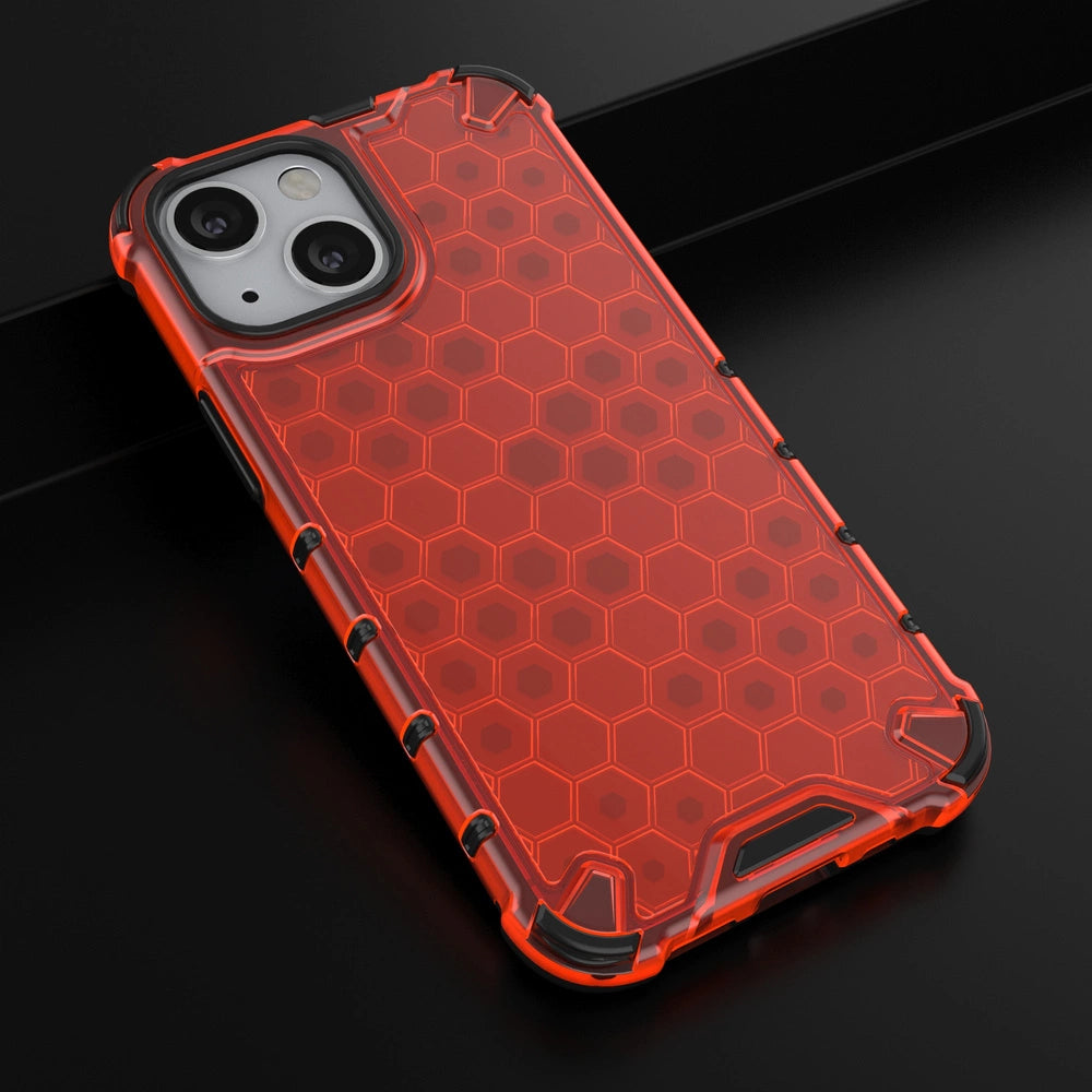 Honeycomb Case armor cover with TPU Bumper for iPhone 13 mini red_13