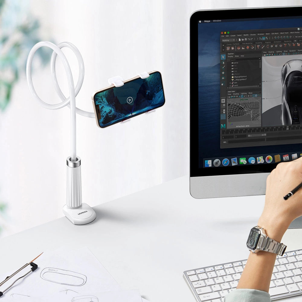 Ugreen universal holder stand phone holder tablet (up to 12cm wide) tripod lazy holder with flexible arm white (30488 LP113)_8