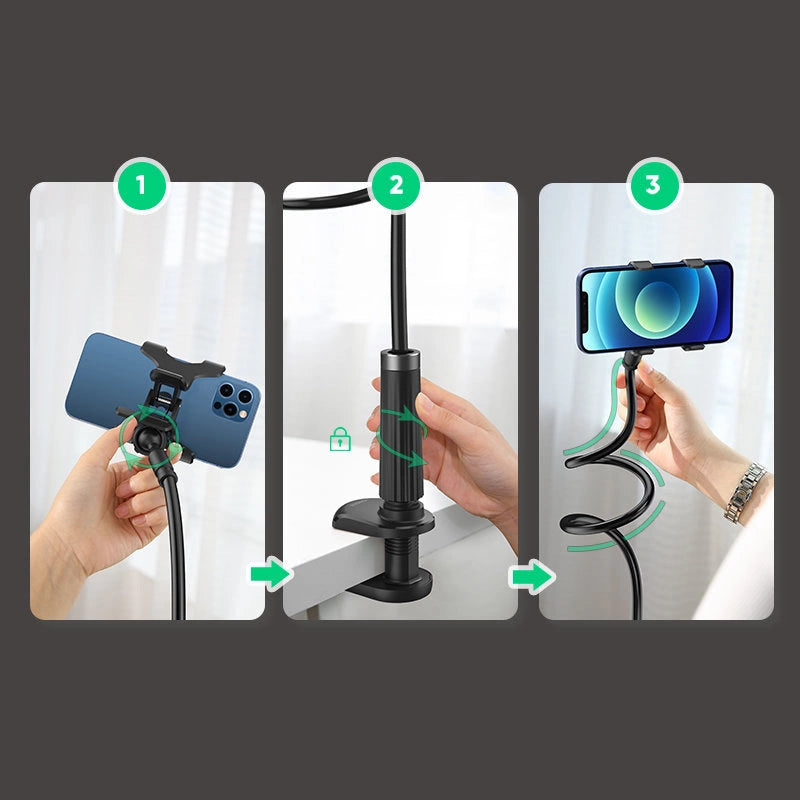 Ugreen universal holder stand phone holder tablet (up to 12cm wide) tripod lazy holder with flexible arm white (30488 LP113)_6