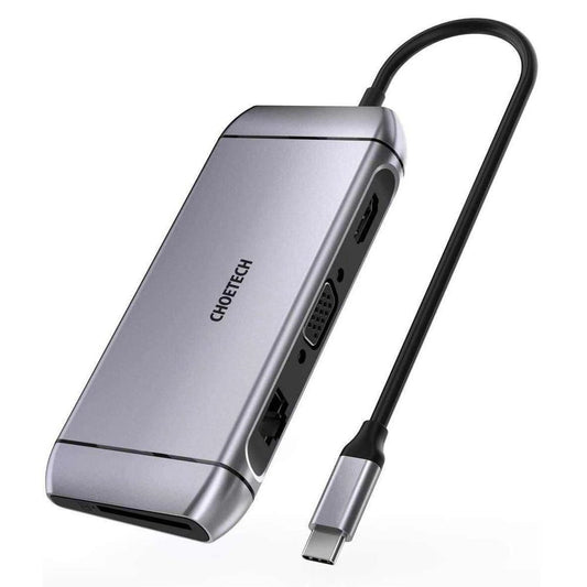 Choetech 9in1 multifunctional USB Type C HUB - 3x USB 3.2 Gen 1 / SD and TF memory card reader / HDMI 4K 30Hz / VGA Full HD 60Hz / USB Type C / RJ45 gray (HUB-M15 gray)_0