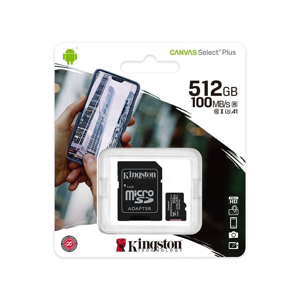 Cartão de Memória microSDXC Kingston Canvas Select Plus 512GB (100MB/s) UHS-I, U3, V30 + Adaptador SD_7