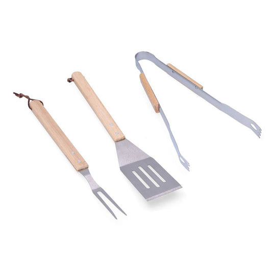 Conjunto de 3 ferramentas para churrasco de carvalho/aÃ§o inoxidÃ¡vel_0
