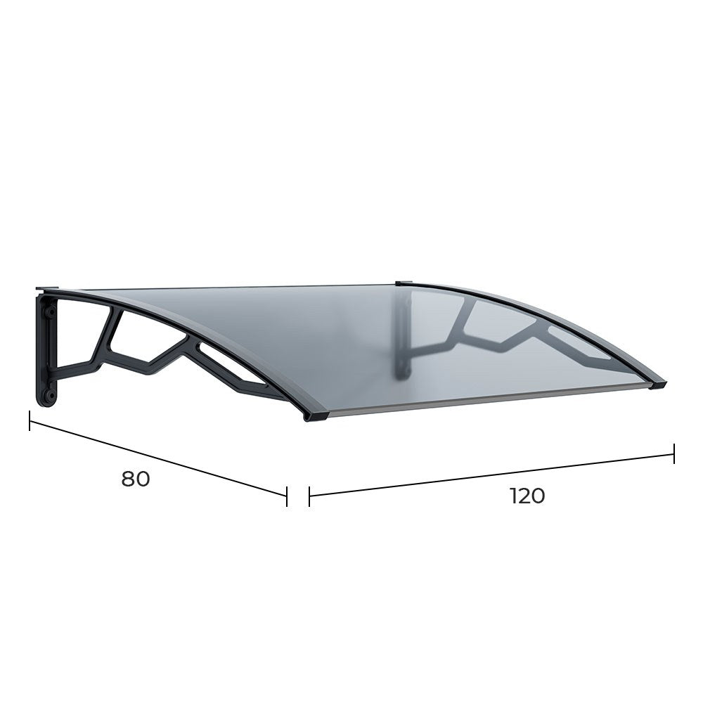 Marquese alveolar de policarbonato transparente de 4 mm com suportes cinza escuro, 80 x 120 cm_0