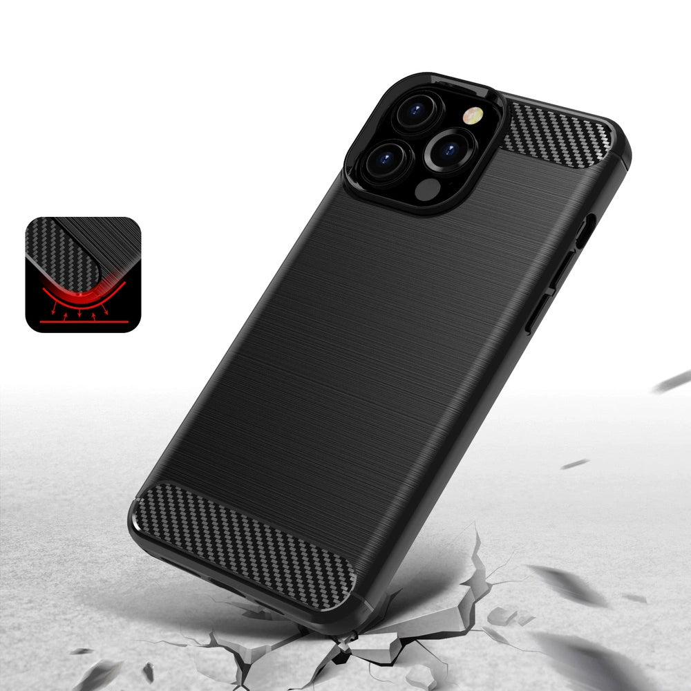 Carbon Case Flexible Cover TPU Case for iPhone 13 Pro black_3